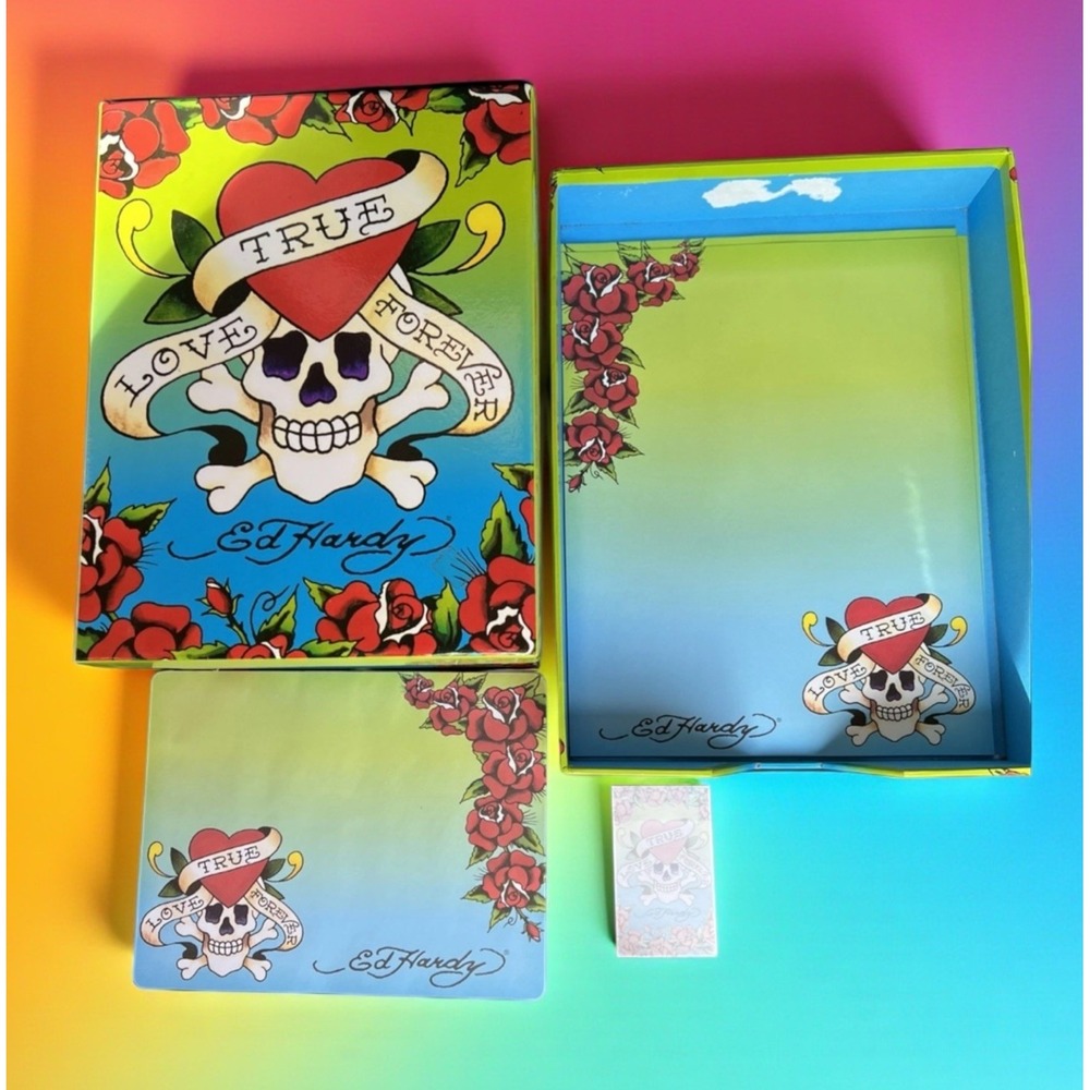 Ed Hardy / Lisa Frank True Love Forever Photo Storage Box & Stationary Set RARE